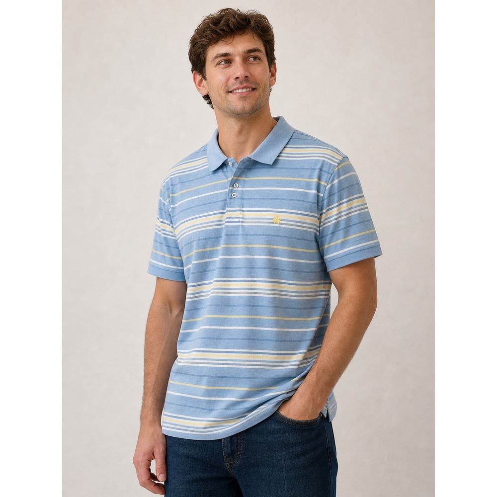 BROOKS BROTHERS Linen Cotton Blend Polo Shirt Men's XL Blue Striped Short Sleeve